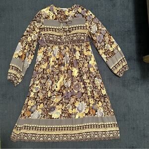 R. Vivimos Small 4-6 Purple Cream Boho Midi Dress